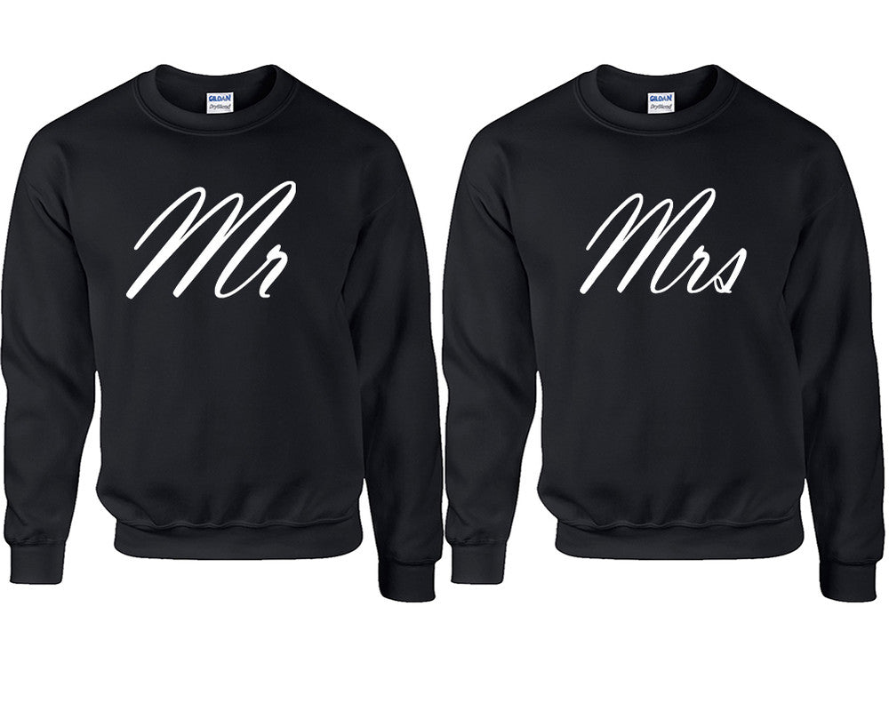 Mr and Mrs couple sweatshirts. Black sweaters for men, sweaters for women. Sweat shirt. Matching sweatshirts for couples