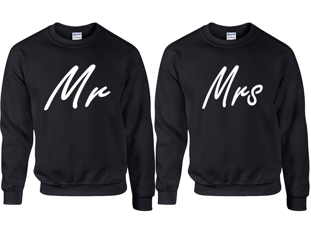 Mr and Mrs couple sweatshirts. Black sweaters for men, sweaters for women. Sweat shirt. Matching sweatshirts for couples