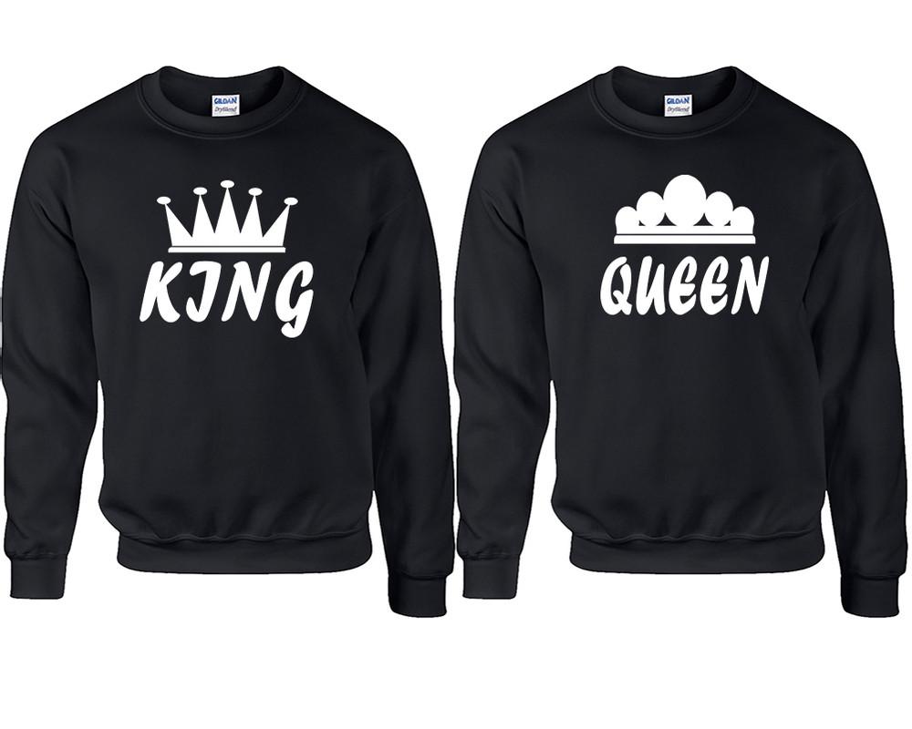 King and Queen couple sweatshirts. Black sweaters for men, sweaters for women. Sweat shirt. Matching sweatshirts for couples