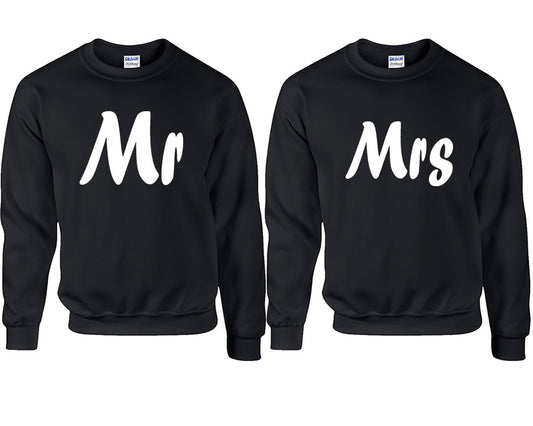 Mr and Mrs couple sweatshirts. Black sweaters for men, sweaters for women. Sweat shirt. Matching sweatshirts for couples