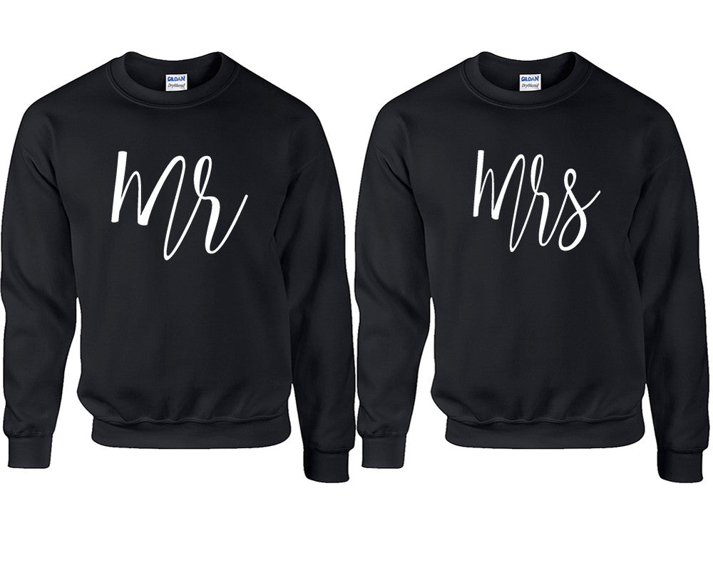 Mr and Mrs couple sweatshirts. Black sweaters for men, sweaters for women. Sweat shirt. Matching sweatshirts for couples