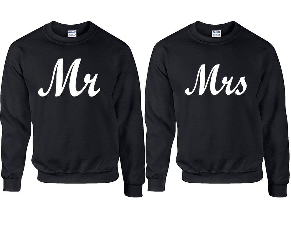 Mr and Mrs couple sweatshirts. Black sweaters for men, sweaters for women. Sweat shirt. Matching sweatshirts for couples