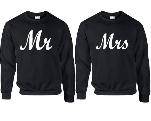 Mr and Mrs couple sweatshirts. Black sweaters for men, sweaters for women. Sweat shirt. Matching sweatshirts for couples