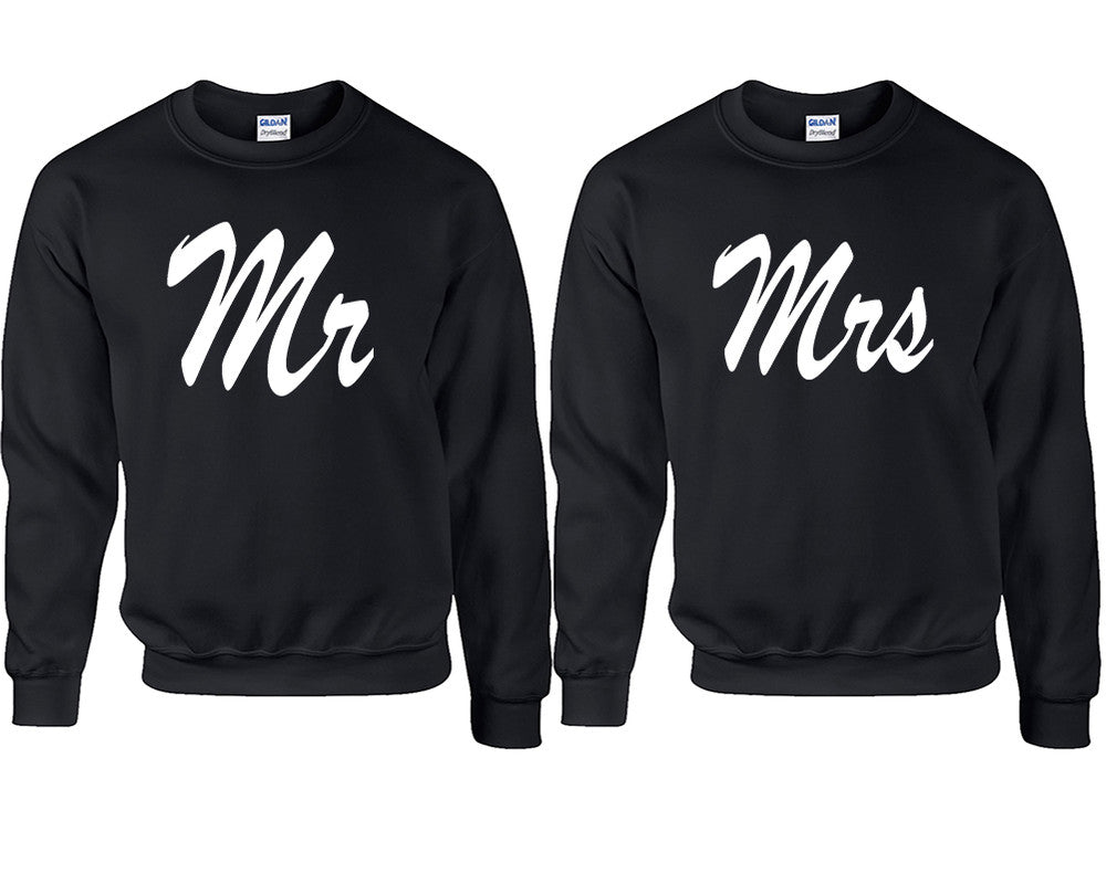 Mr and Mrs couple sweatshirts. Black sweaters for men, sweaters for women. Sweat shirt. Matching sweatshirts for couples