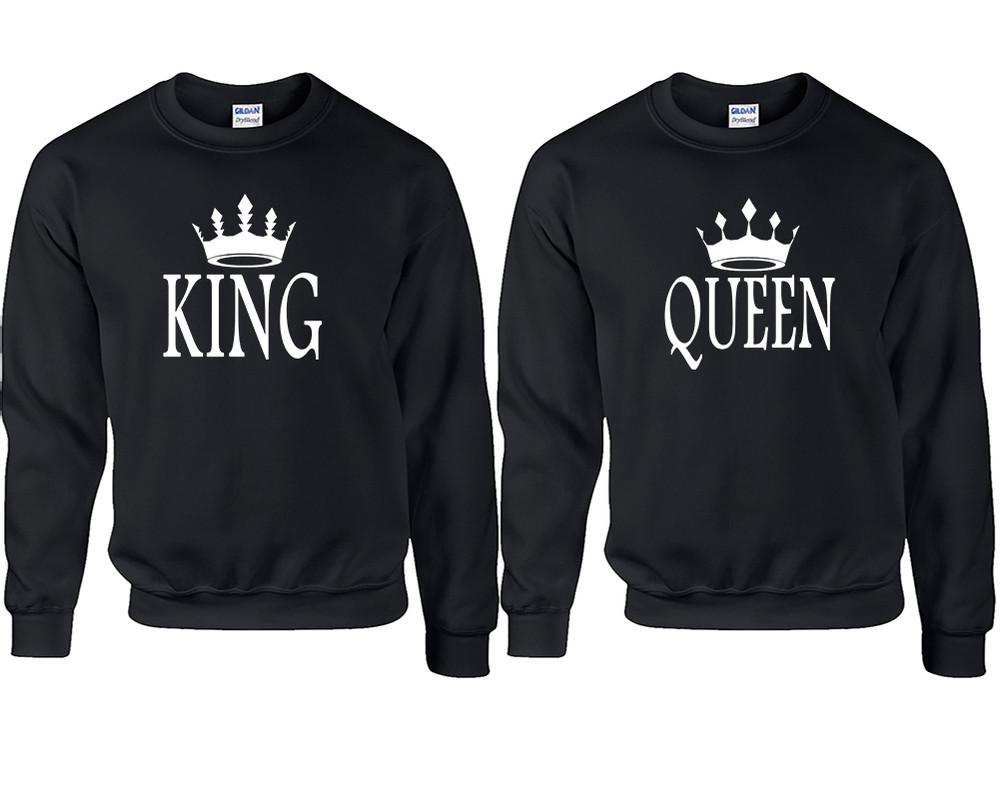 King and Queen couple sweatshirts. Black sweaters for men, sweaters for women. Sweat shirt. Matching sweatshirts for couples