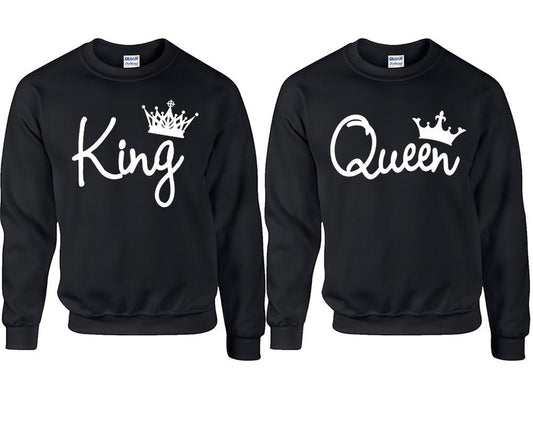 King Queen couple sweatshirts. Black sweaters for men, sweaters for women. Sweat shirt. Matching sweatshirts for couples