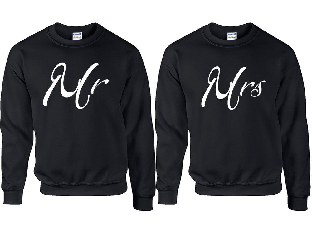 Mr and Mrs couple sweatshirts. Black sweaters for men, sweaters for women. Sweat shirt. Matching sweatshirts for couples