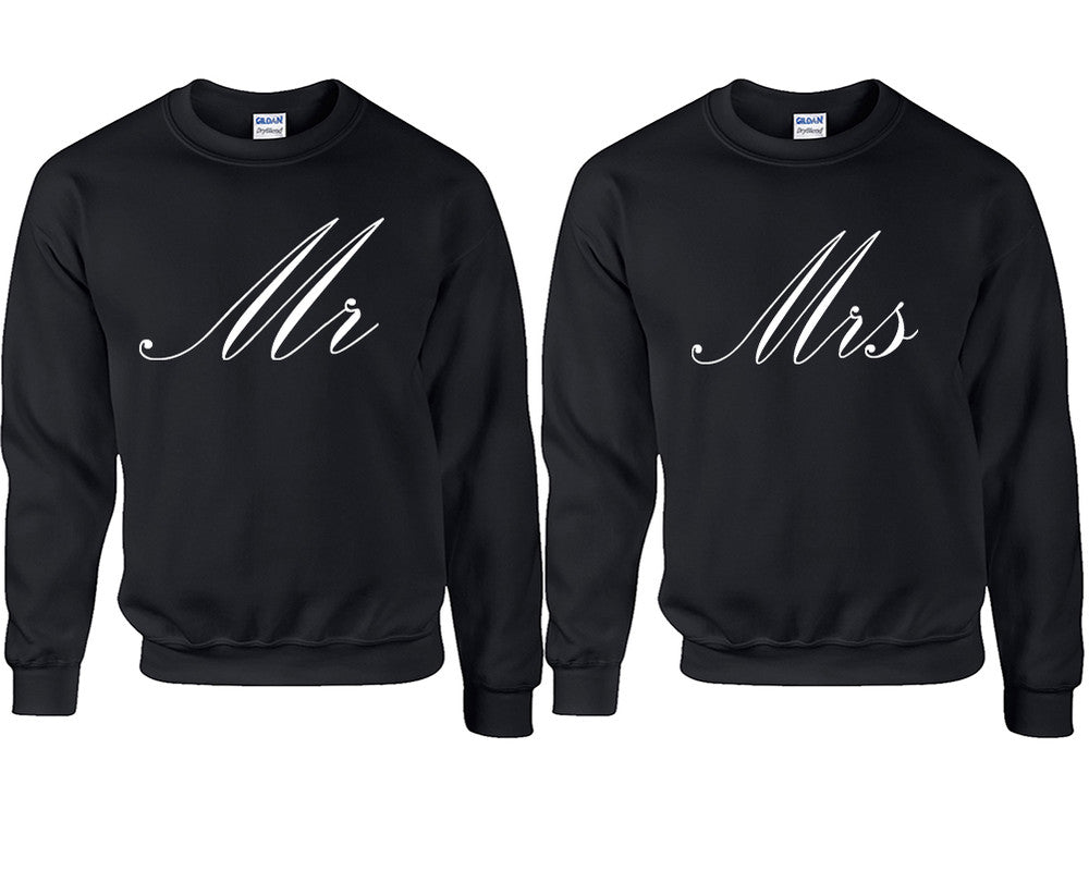 Mr and Mrs couple sweatshirts. Black sweaters for men, sweaters for women. Sweat shirt. Matching sweatshirts for couples