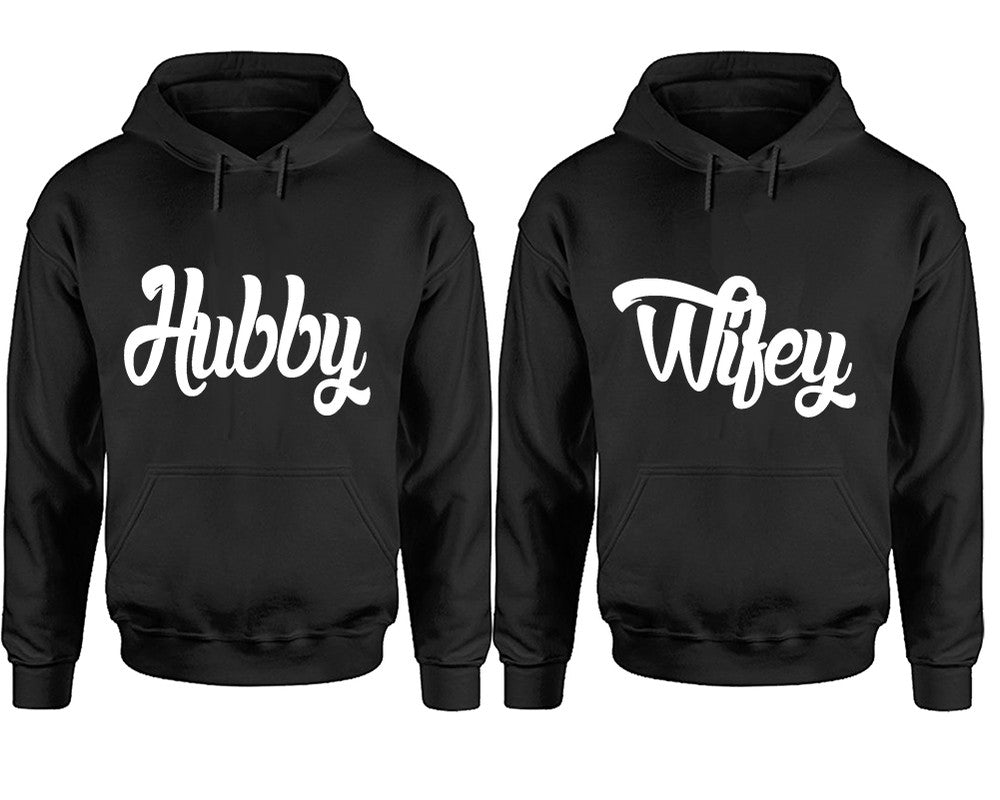 Hubby and Wifey hoodies, Matching couple hoodies, Black pullover hoodies
