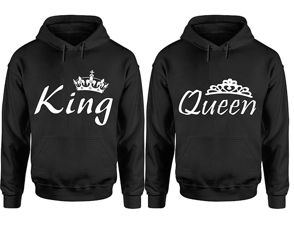 King Queen hoodie, Matching couple hoodies, Black pullover hoodies. Couple jogger pants and hoodies set.