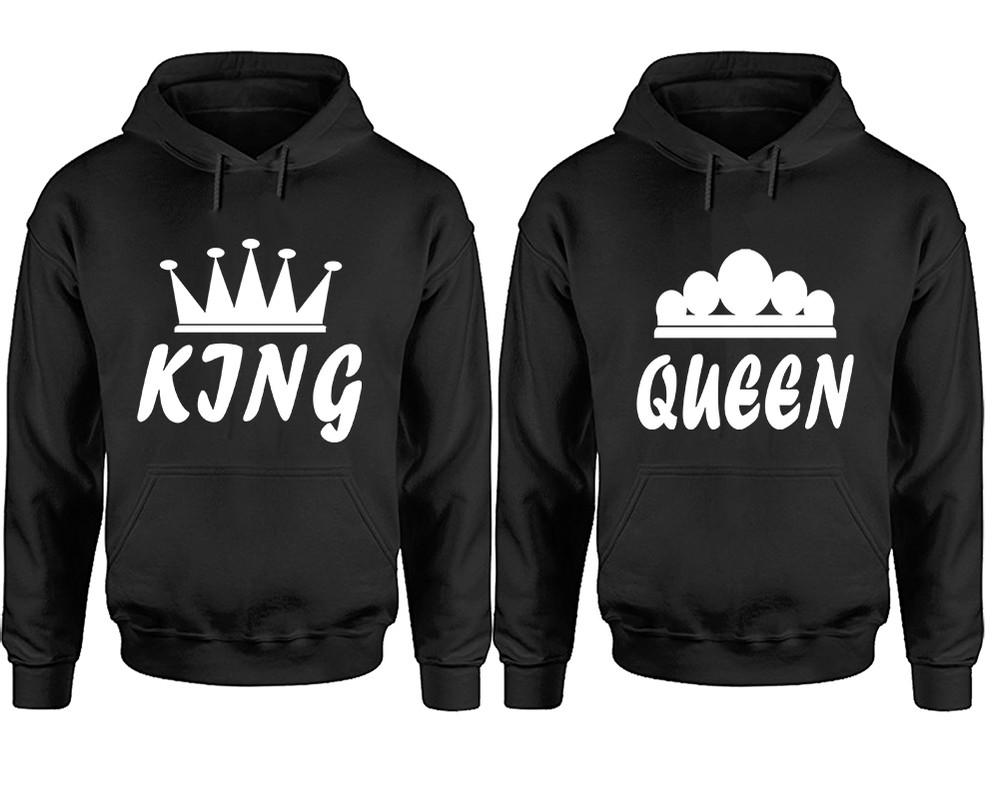 King and Queen hoodies, Matching couple hoodies, Black pullover hoodies