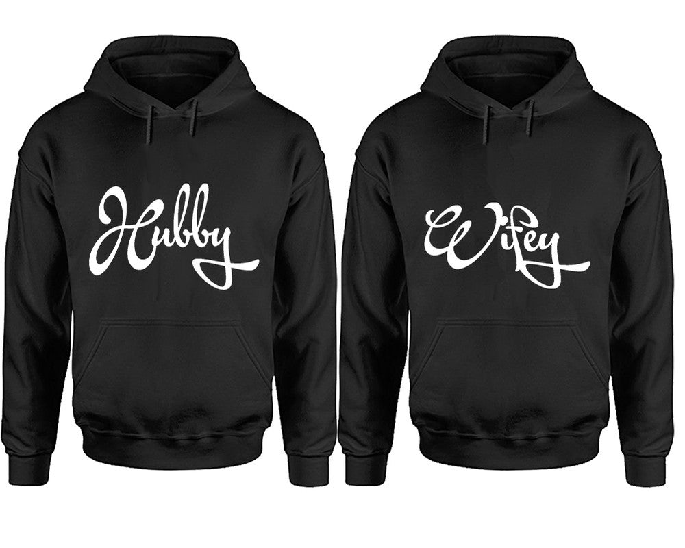 Hubby and Wifey hoodies, Matching couple hoodies, Black pullover hoodies