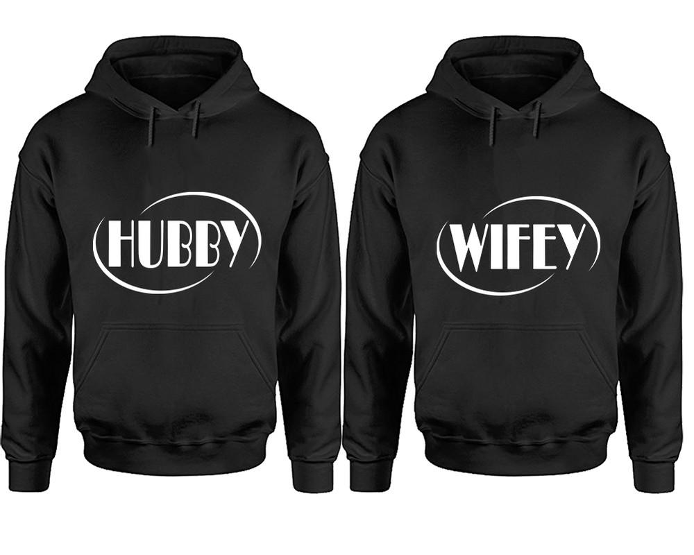 Hubby and Wifey hoodies, Matching couple hoodies, Black pullover hoodies