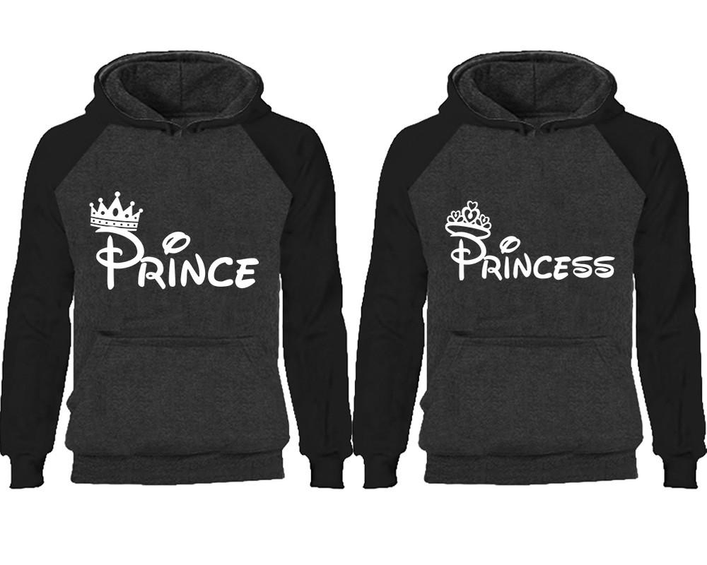 Prince Princess couple hoodies, raglan hoodie. Black Charcoal hoodie mens, Black Charcoal red hoodie womens.