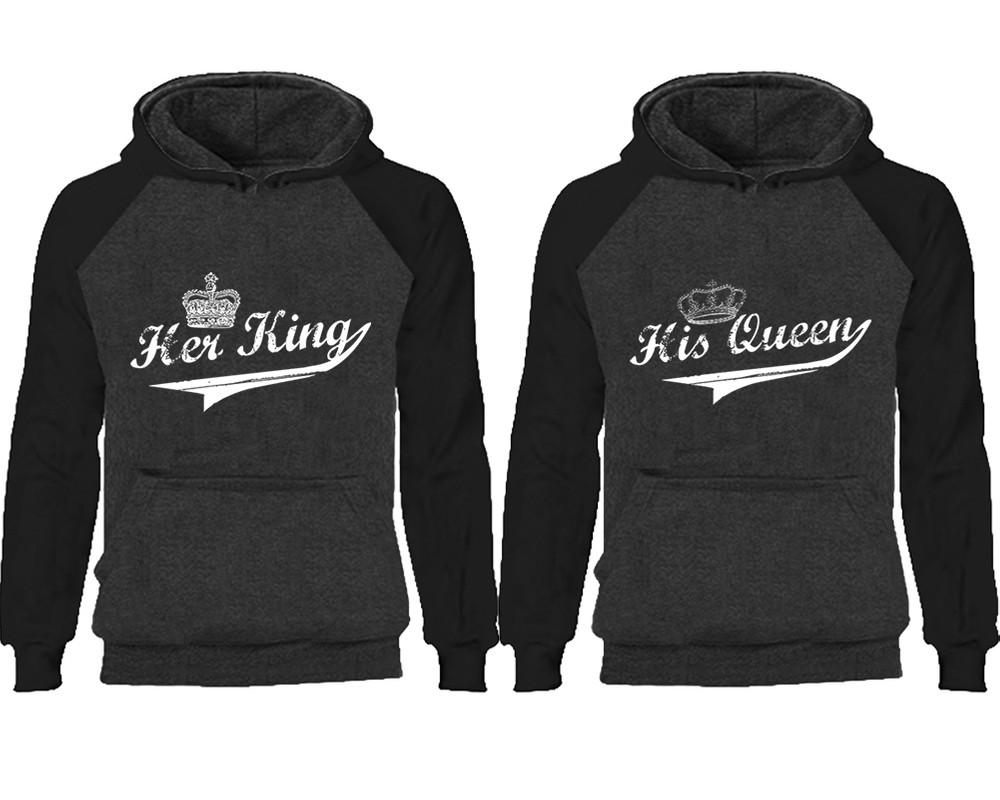 Her King His Queen couple hoodies, raglan hoodie. Black Charcoal hoodie mens, Black Charcoal red hoodie womens.