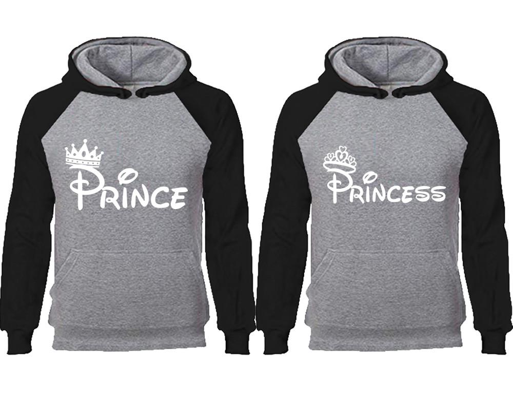 Prince Princess couple hoodies, raglan hoodie. Black Grey hoodie mens, Black Grey red hoodie womens.