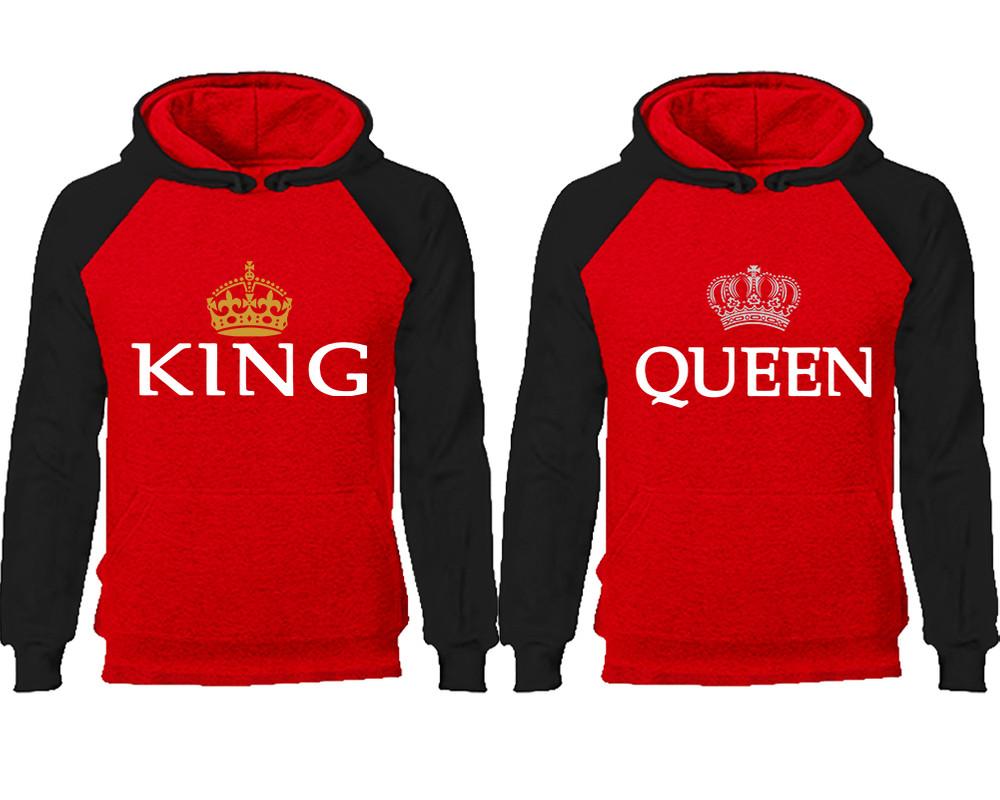King Queen couple hoodies, raglan hoodie. Black Red hoodie mens, Black Red red hoodie womens.