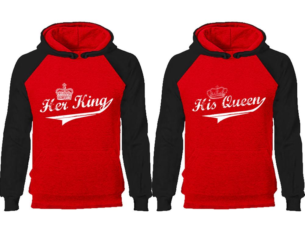 Her King His Queen couple hoodies, raglan hoodie. Black Red hoodie mens, Black Red red hoodie womens.