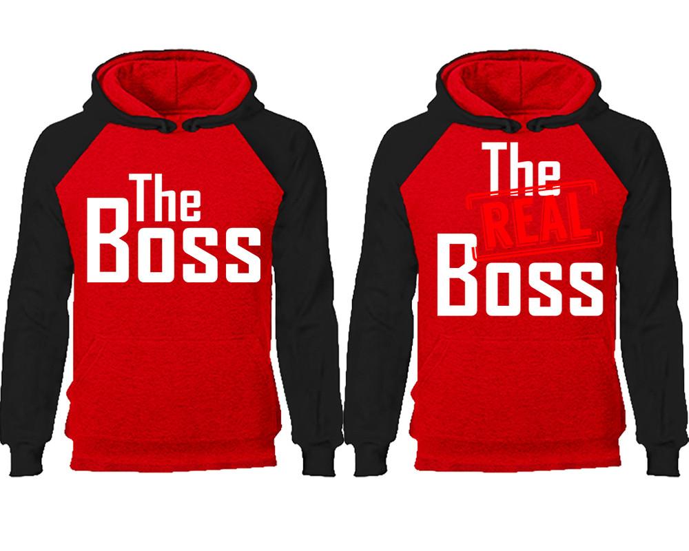 The Boss The Real Boss couple hoodies, raglan hoodie. Black Red hoodie mens, Black Red red hoodie womens.