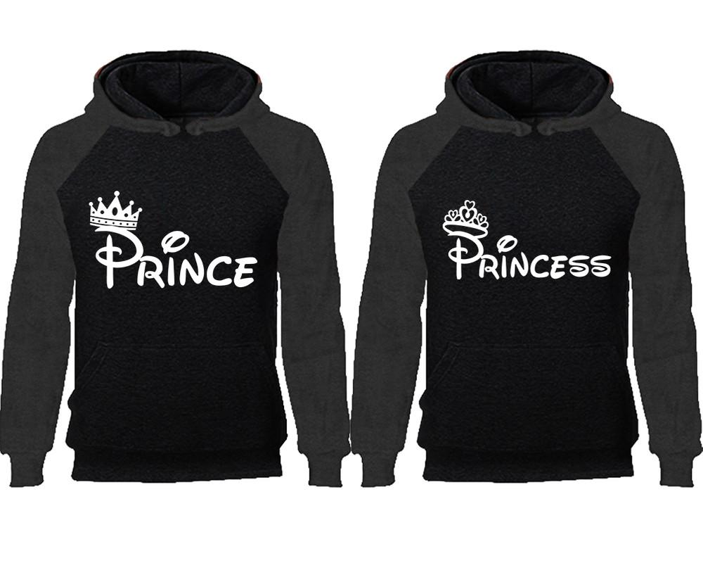 Prince Princess couple hoodies, raglan hoodie. Charcoal Black hoodie mens, Charcoal Black red hoodie womens.