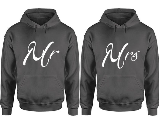 Mr and Mrs hoodies, Matching couple hoodies, Charcoal pullover hoodies