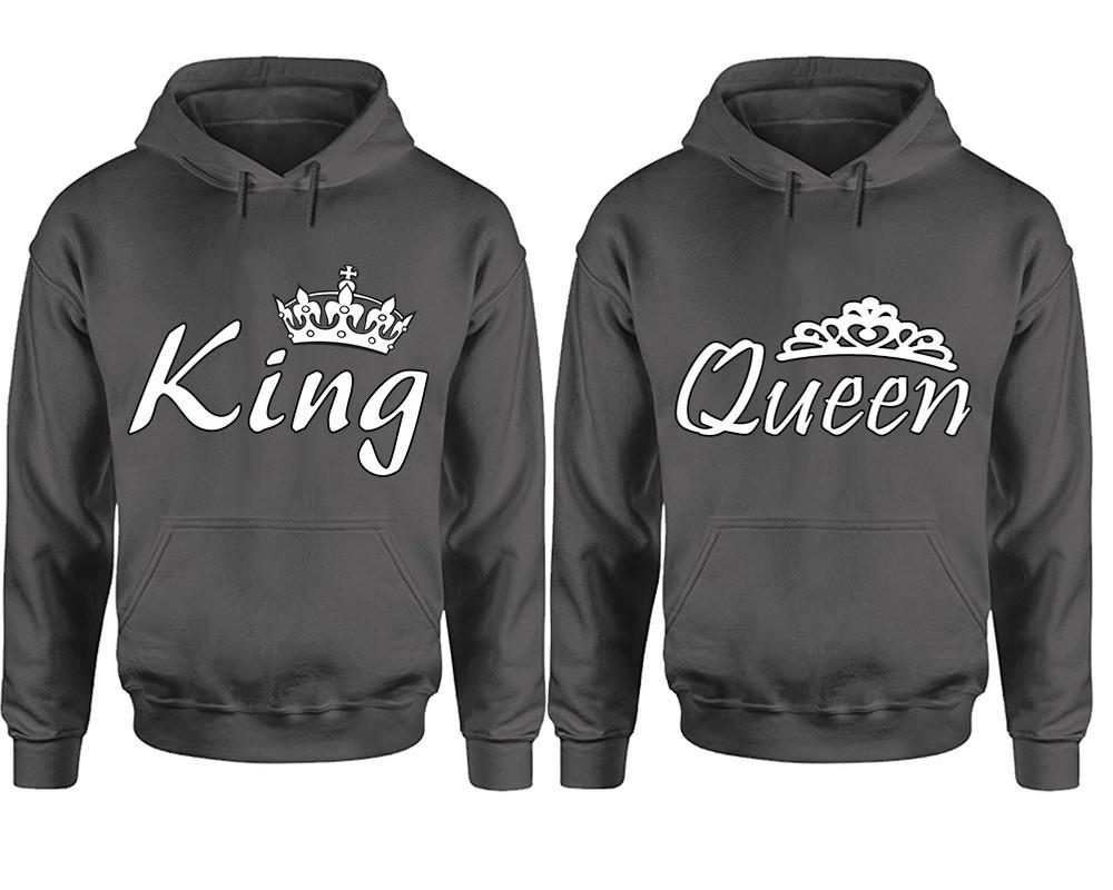 King Queen hoodie, Matching couple hoodies, Charcoal pullover hoodies. Couple jogger pants and hoodies set.