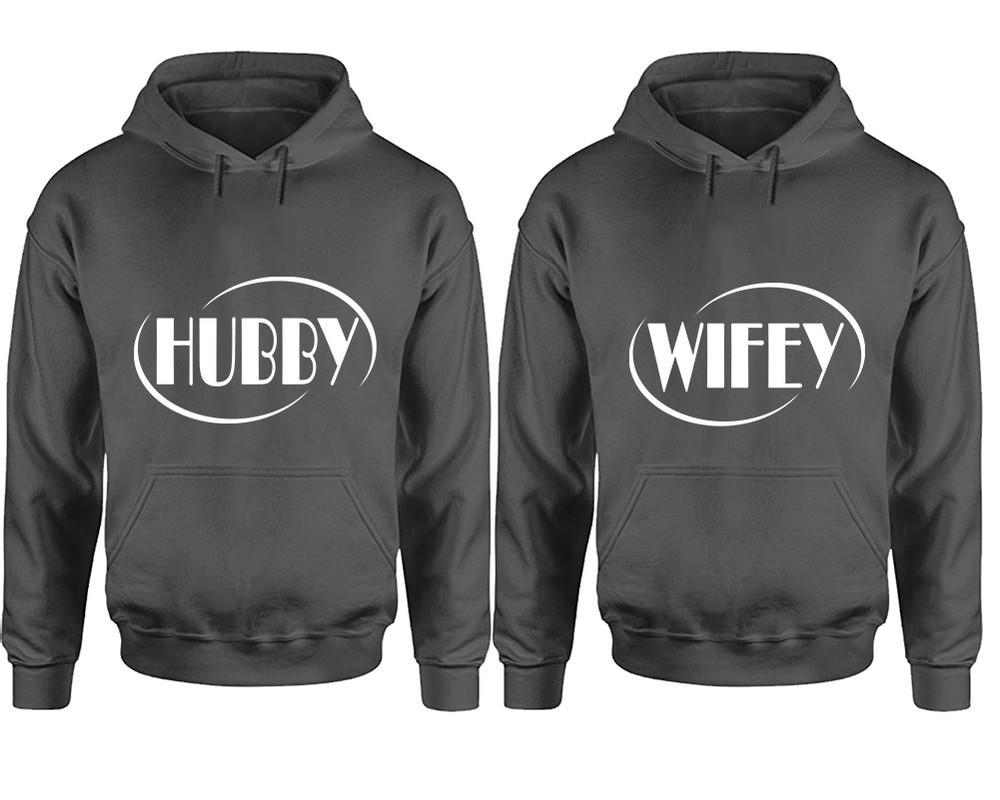 Hubby and Wifey hoodies, Matching couple hoodies, Charcoal pullover hoodies