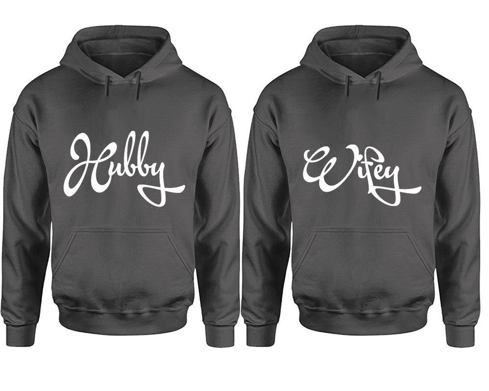 Hubby and Wifey hoodies, Matching couple hoodies, Charcoal pullover hoodies