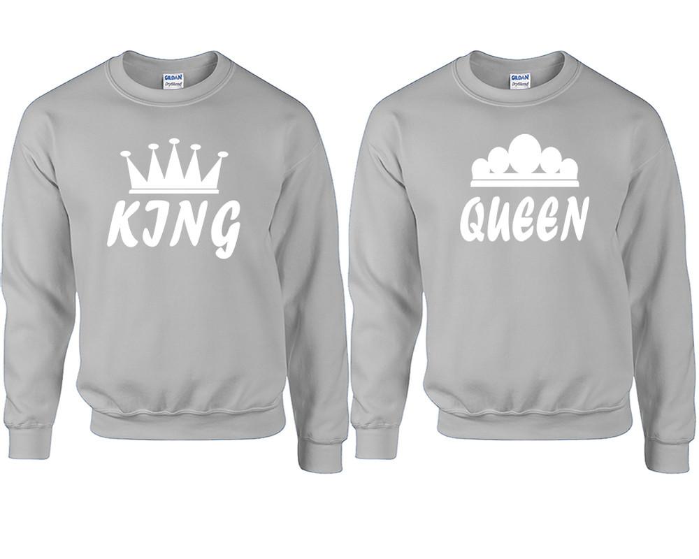 King and Queen couple sweatshirts. Sports Grey sweaters for men, sweaters for women. Sweat shirt. Matching sweatshirts for couples