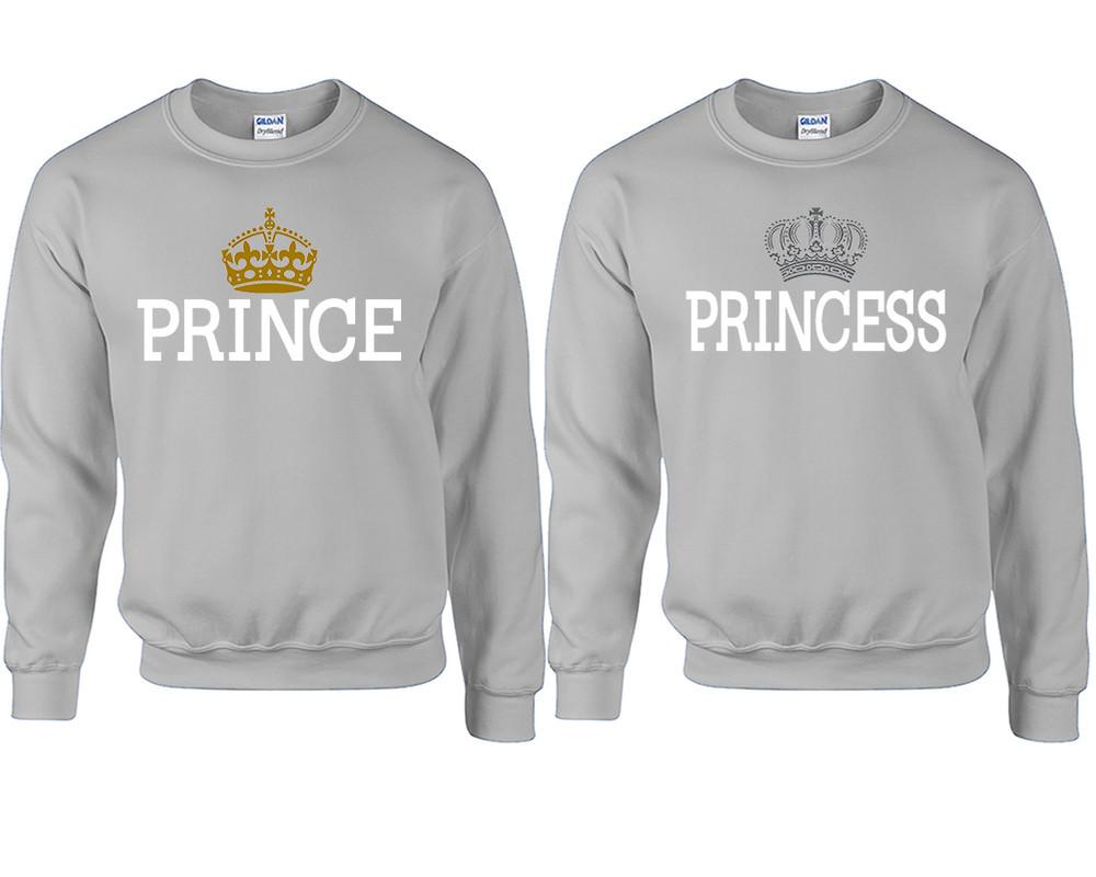Prince Princess couple sweatshirts. Sports Grey sweaters for men, sweaters for women. Sweat shirt. Matching sweatshirts for couples