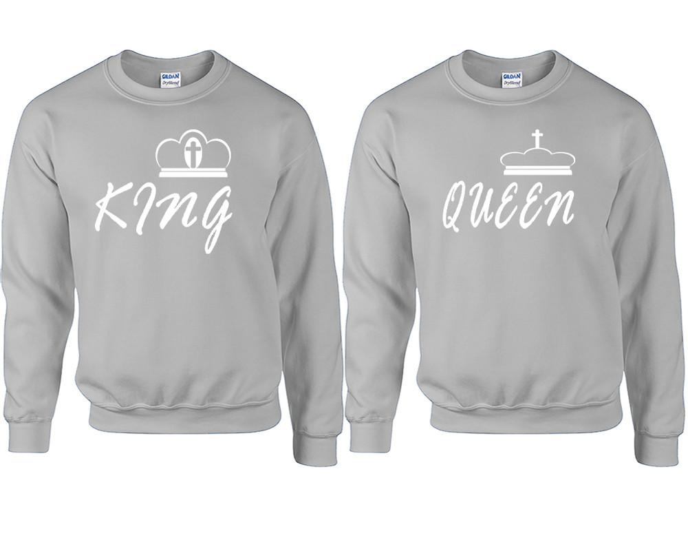 King and Queen couple sweatshirts. Sports Grey sweaters for men, sweaters for women. Sweat shirt. Matching sweatshirts for couples