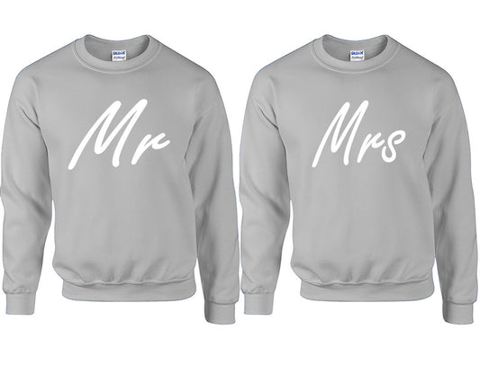 Mr and Mrs couple sweatshirts. Sports Grey sweaters for men, sweaters for women. Sweat shirt. Matching sweatshirts for couples