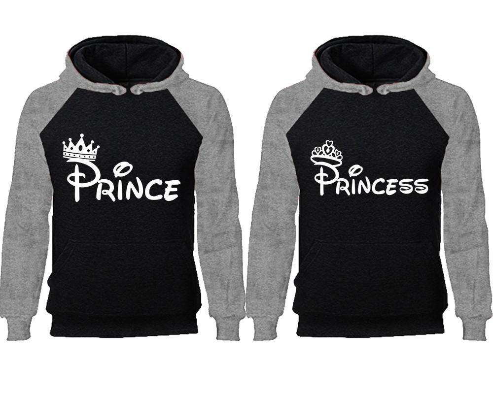 Prince Princess couple hoodies, raglan hoodie. Grey Black hoodie mens, Grey Black red hoodie womens.