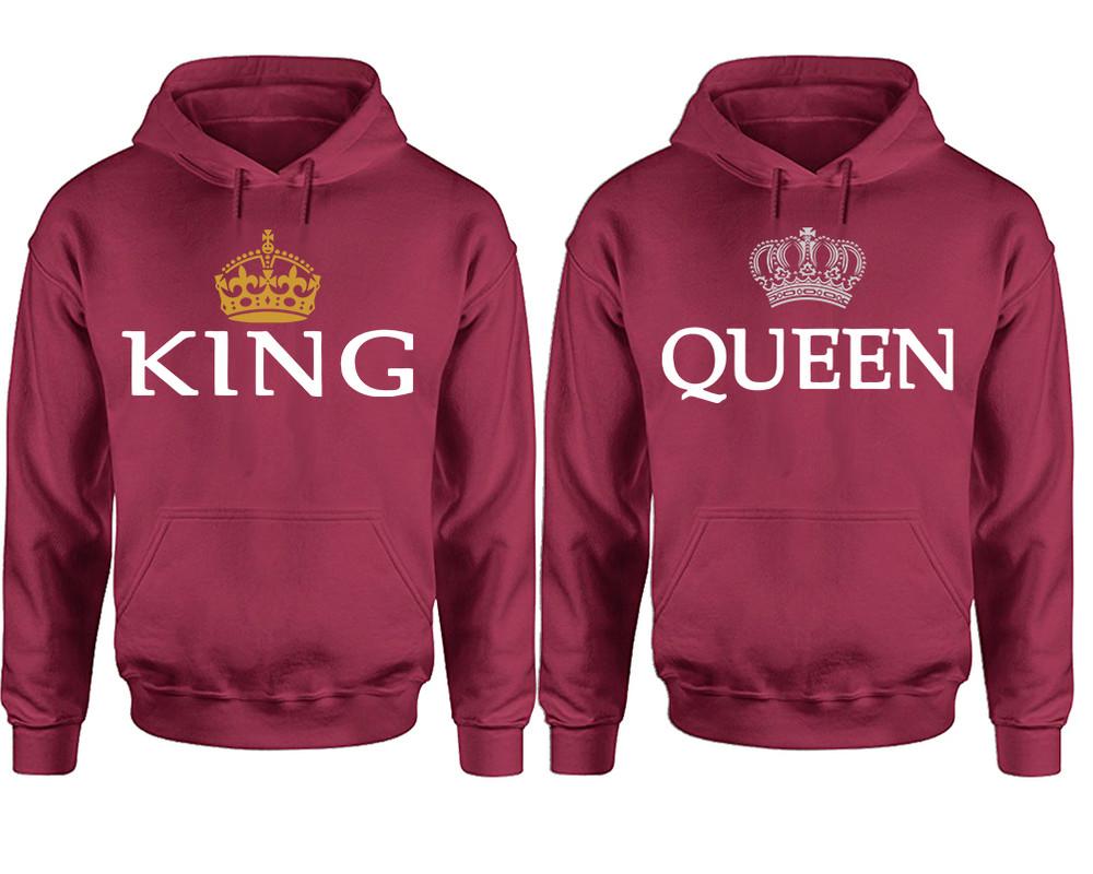 King Queen hoodie, Matching couple hoodies, Maroon pullover hoodies. Couple jogger pants and hoodies set.