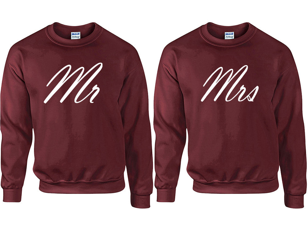 Mr and Mrs couple sweatshirts. Maroon sweaters for men, sweaters for women. Sweat shirt. Matching sweatshirts for couples