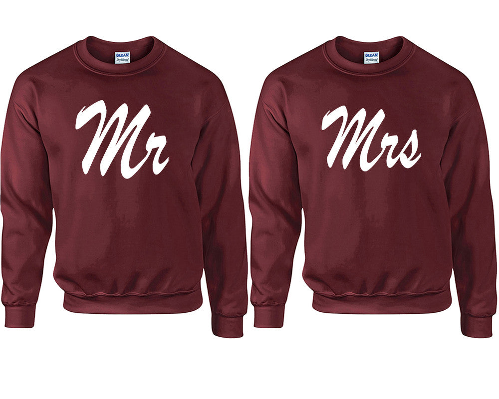 Mr and Mrs couple sweatshirts. Maroon sweaters for men, sweaters for women. Sweat shirt. Matching sweatshirts for couples