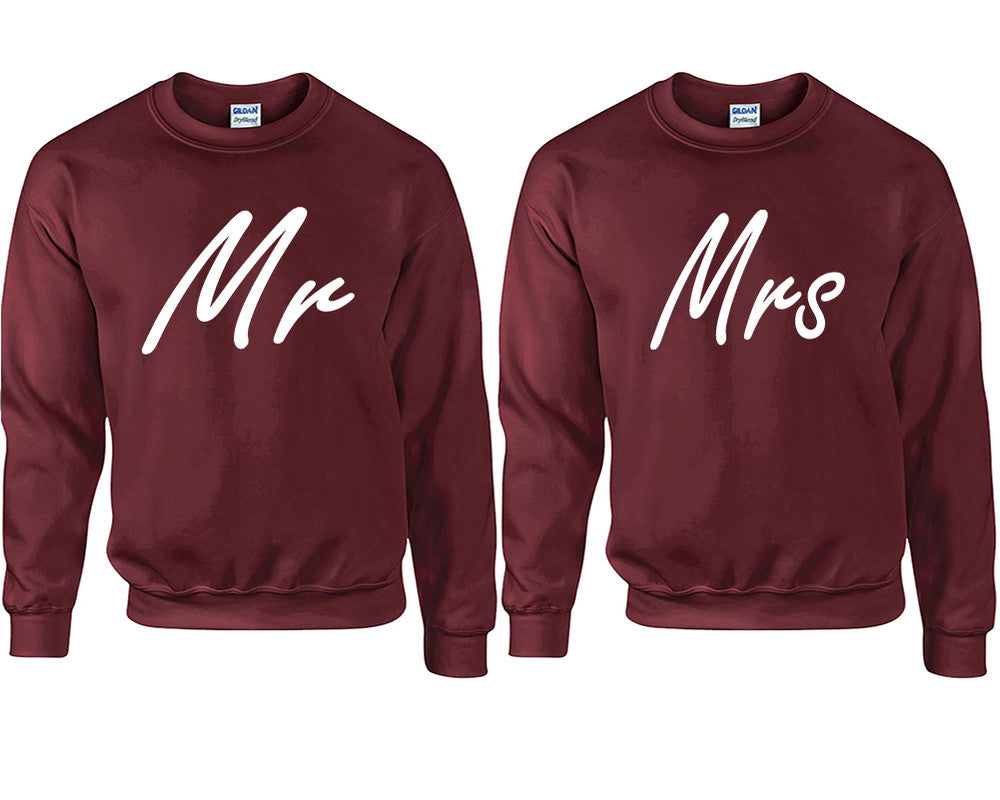 Mr and Mrs couple sweatshirts. Maroon sweaters for men, sweaters for women. Sweat shirt. Matching sweatshirts for couples