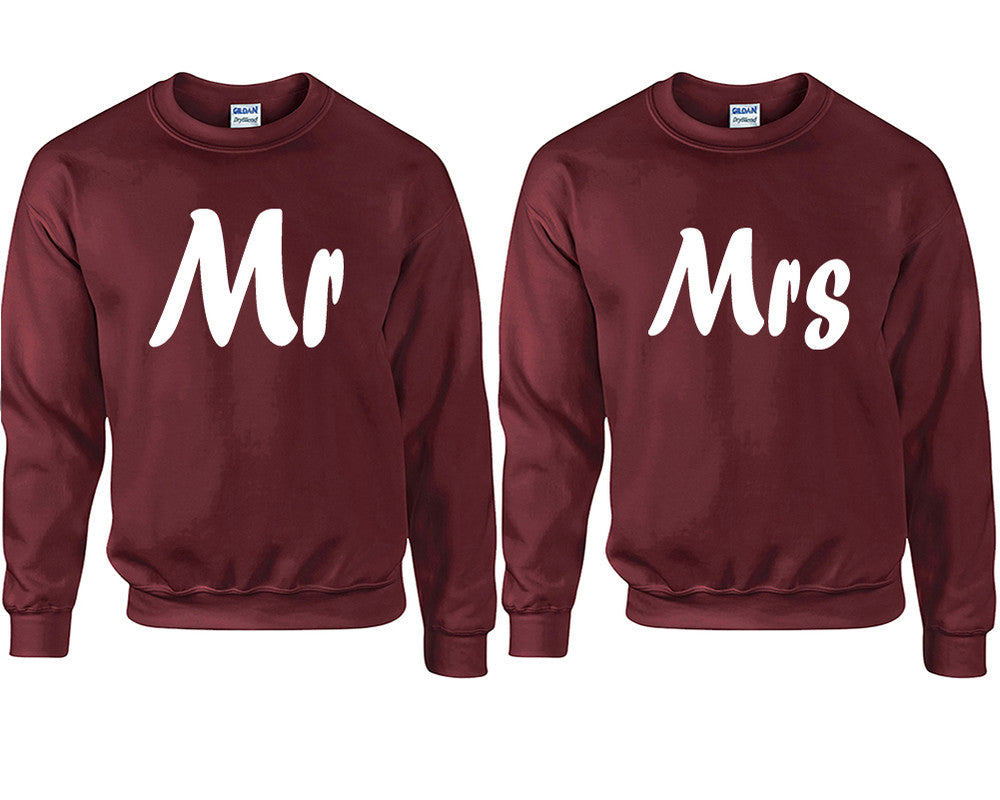 Mr and Mrs couple sweatshirts. Maroon sweaters for men, sweaters for women. Sweat shirt. Matching sweatshirts for couples