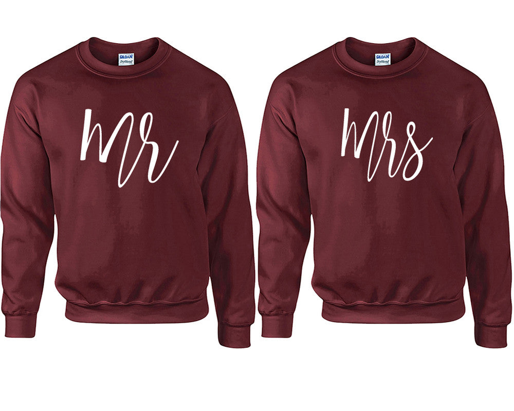 Mr and Mrs couple sweatshirts. Maroon sweaters for men, sweaters for women. Sweat shirt. Matching sweatshirts for couples