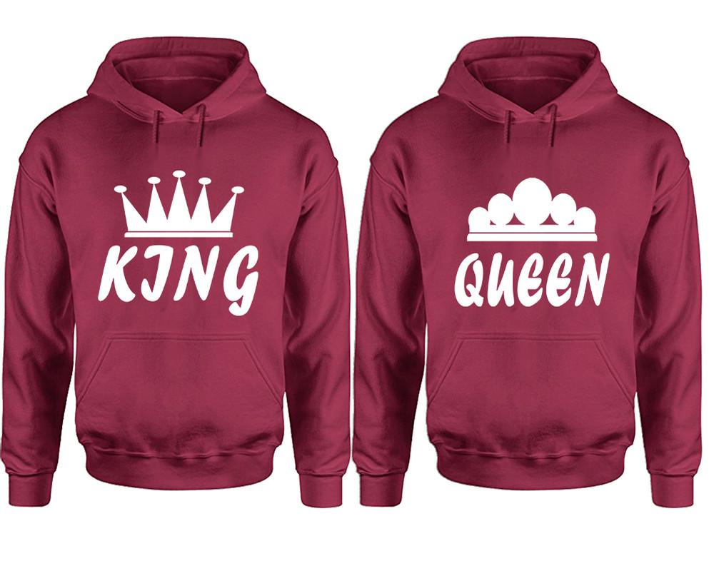 King and Queen hoodies, Matching couple hoodies, Maroon pullover hoodies