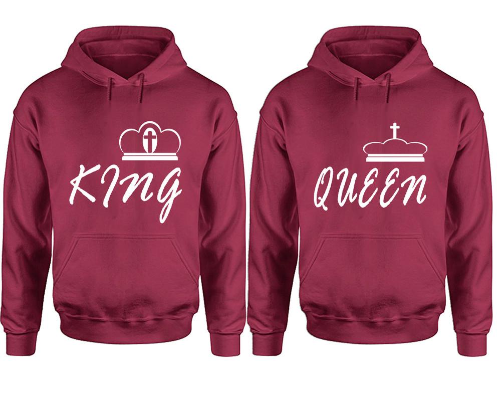 King and Queen hoodies, Matching couple hoodies, Maroon pullover hoodies