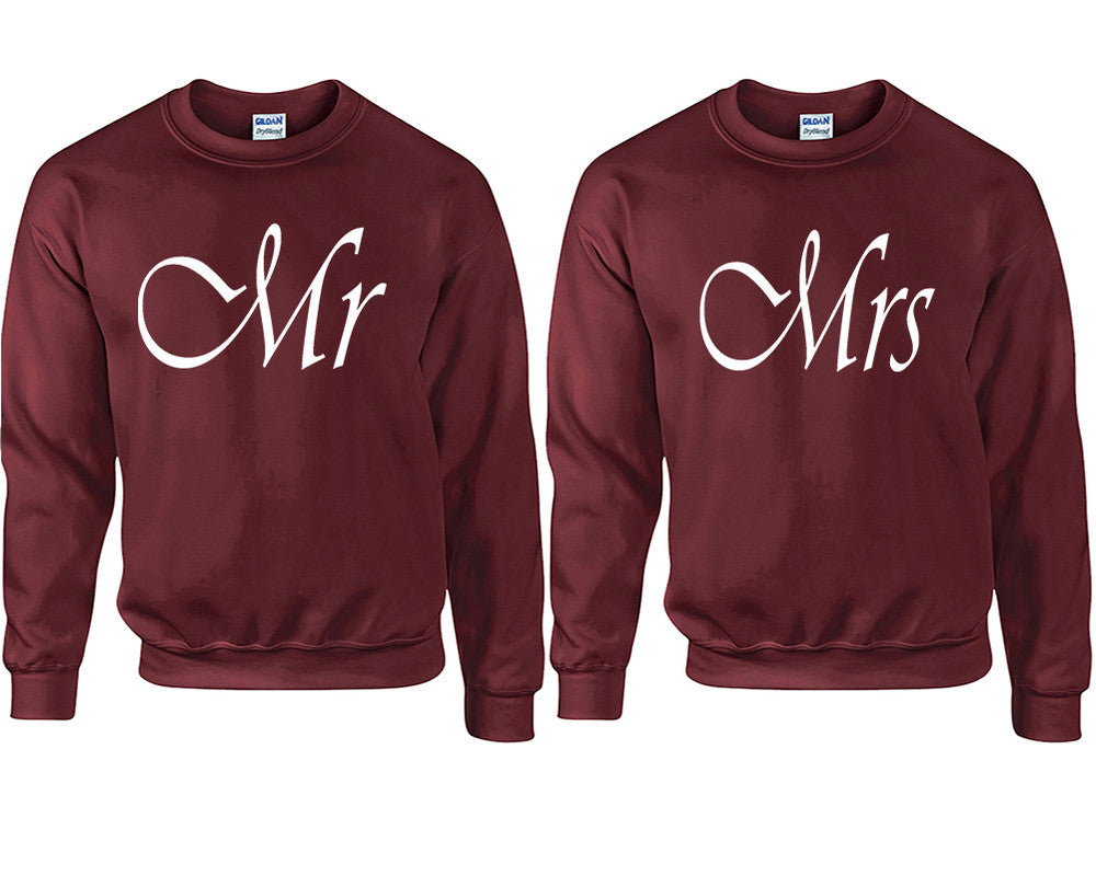 Mr and Mrs couple sweatshirts. Maroon sweaters for men, sweaters for women. Sweat shirt. Matching sweatshirts for couples