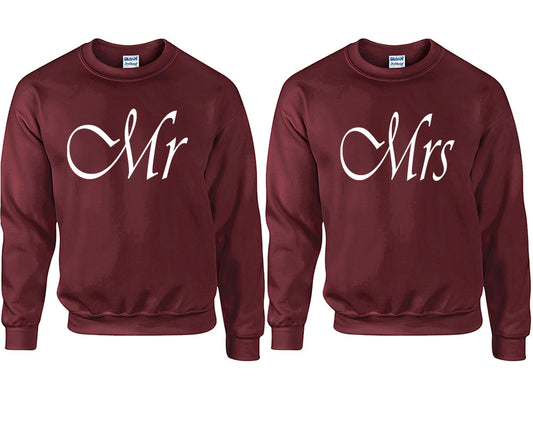 Mr and Mrs couple sweatshirts. Maroon sweaters for men, sweaters for women. Sweat shirt. Matching sweatshirts for couples