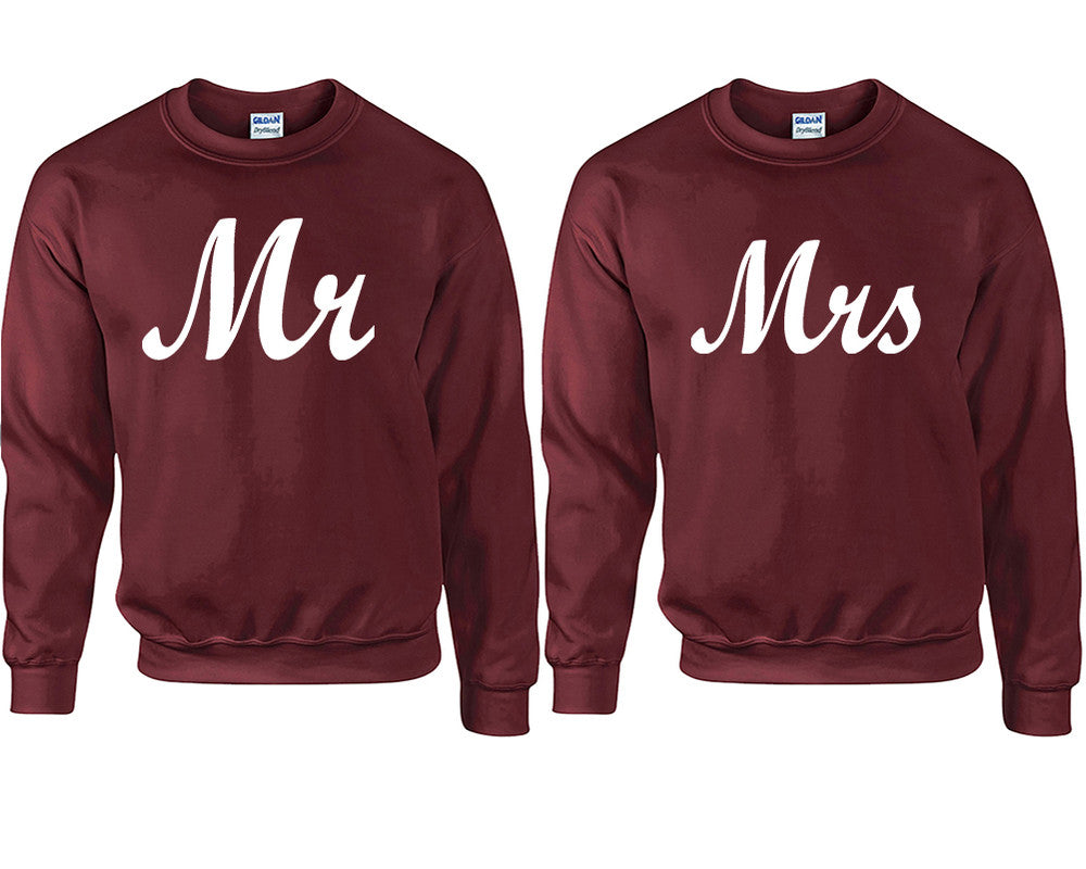 Mr and Mrs couple sweatshirts. Maroon sweaters for men, sweaters for women. Sweat shirt. Matching sweatshirts for couples