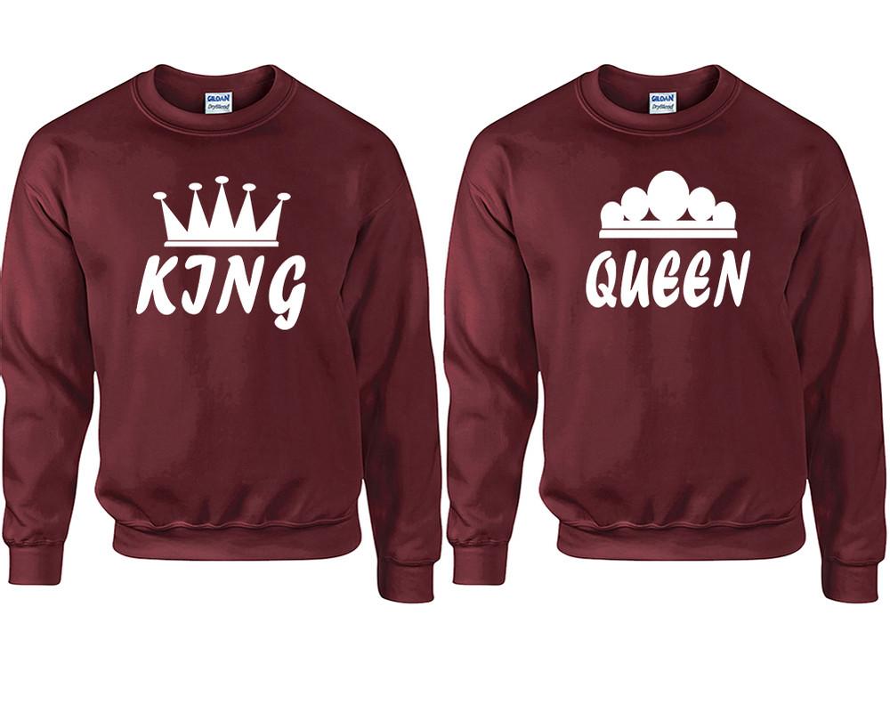 King and Queen couple sweatshirts. Maroon sweaters for men, sweaters for women. Sweat shirt. Matching sweatshirts for couples