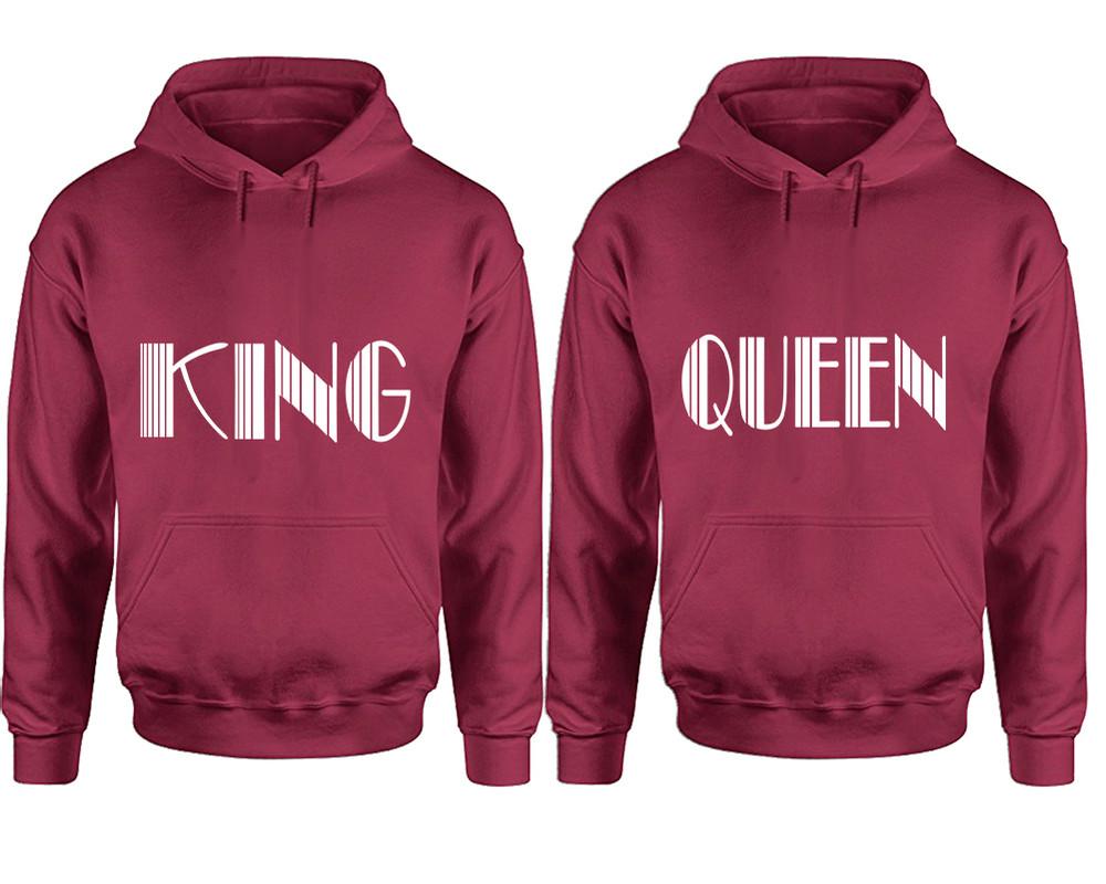 King and Queen hoodies, Matching couple hoodies, Maroon pullover hoodies
