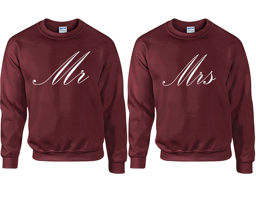 Mr and Mrs couple sweatshirts. Maroon sweaters for men, sweaters for women. Sweat shirt. Matching sweatshirts for couples