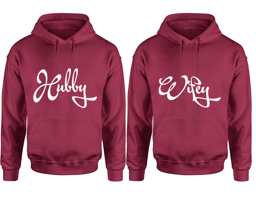 Hubby and Wifey hoodies, Matching couple hoodies, Maroon pullover hoodies