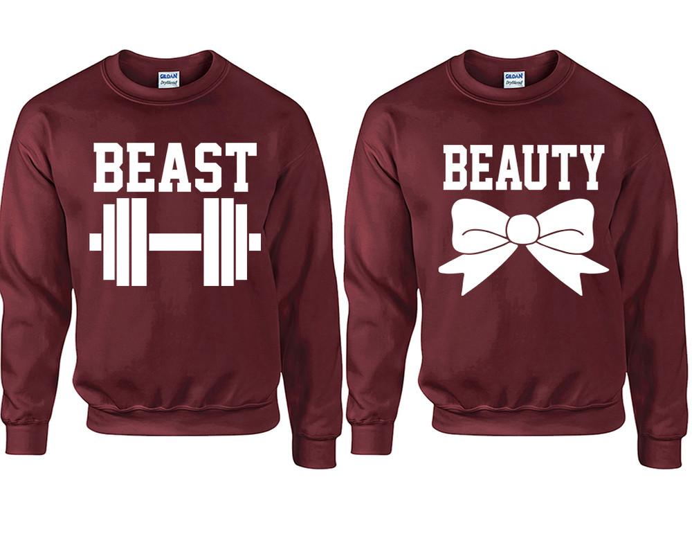 Beast Beauty couple sweatshirts. Maroon sweaters for men, sweaters for women. Sweat shirt. Matching sweatshirts for couples