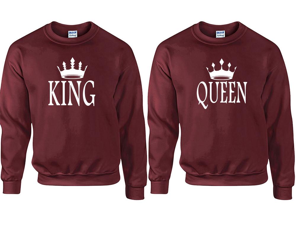 King and Queen couple sweatshirts. Maroon sweaters for men, sweaters for women. Sweat shirt. Matching sweatshirts for couples